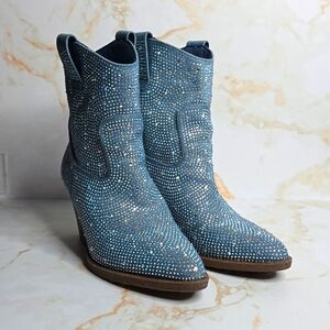 Demin righstones studded booties